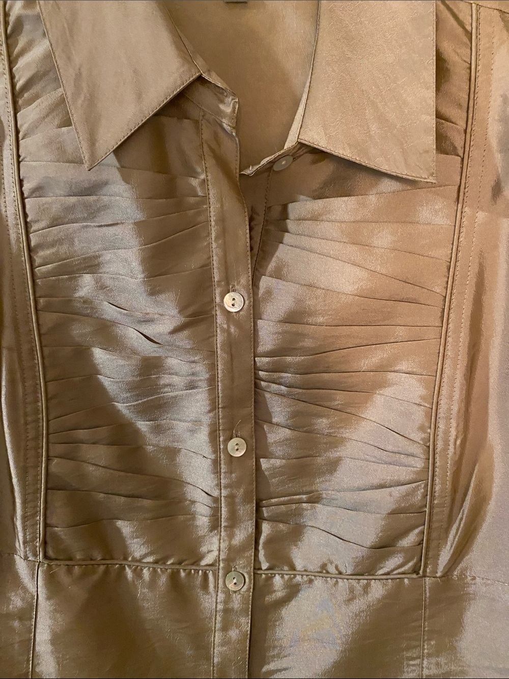 Vintage Agora Champagne Gold Satin Ruched Blouse - Short Sleeve Y2K Top. Size L - Picture 3 of 5